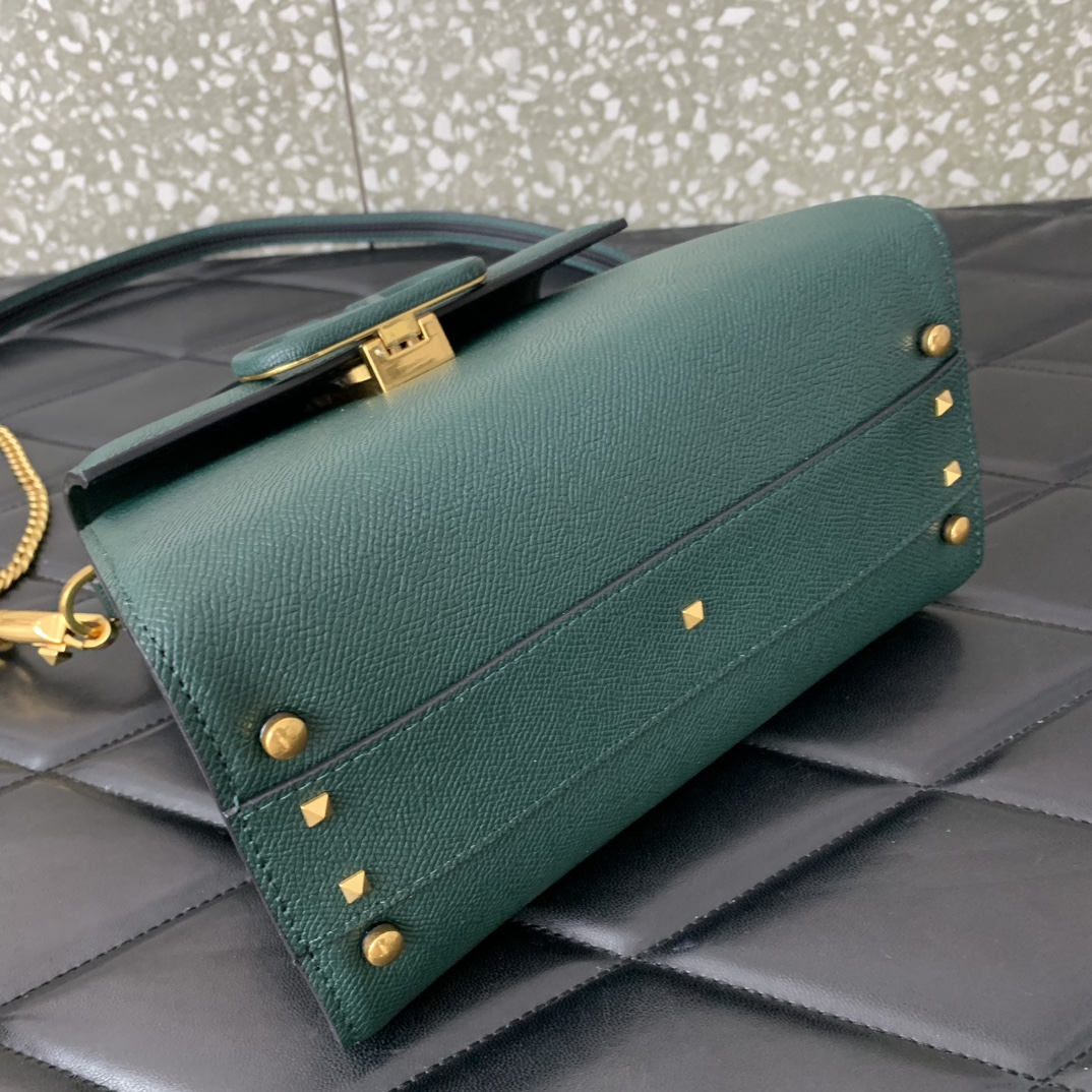 Valentino Garavani Vsling Small Handbag in Dark Green Grainy Calfskin 